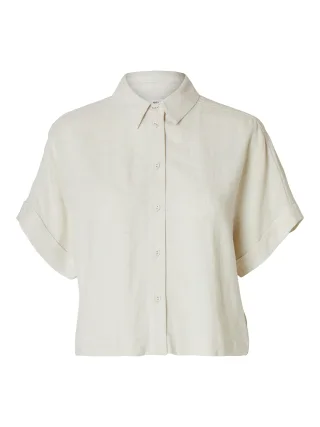 SELECTED WOMEN - SLFVIVA SS CROPPED SUN SHIRT NOOS sandshell - Gr. - 36