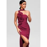 OMBRE Abendkleid Damen Abendkleid elegant mit asymmetrischem Ausschnitt Bordeaux L (kein Set, 1-tlg)