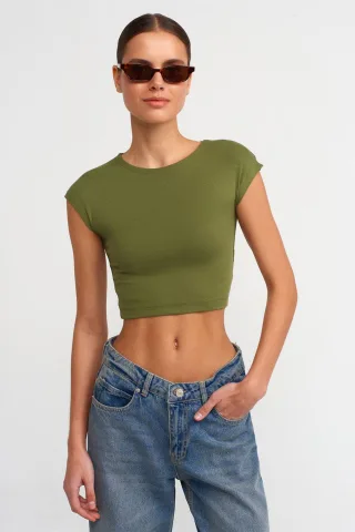 Schlanke Passform Cropped Jersey Bluse