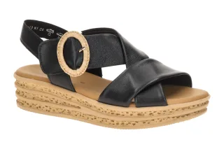 Gabor 84.556 Damen Sandalette Schwarz Lammnappa Keilabsatz Fu?bett PU-Sohle