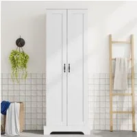 Flieks Badkommode Badezimmerschrank mit feuchtigkeitsbeständiger Lackierung (mit Doppeltüren und Soft-Close-Funktion, 1 St., 56x40x170 cm), Hochschrank mit 4 Ablageflächen und verstellbaren Einlegeböden Weiß