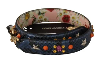 Dolce & Gabbana Elegante Blaue Pythonleder Tasche Damen Riemen