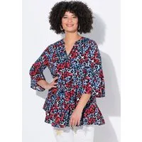 Angel of Style Tunika Bluse A-Linie farbiges Leo-Muster Volants