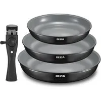BEZIA Pfannen-Set Bratpfannen Set mit Keramik-Antihaft und abnehmbarem Griff, Keramik-Antihaftbeschichtung (4-tlg), Ofenfest bis 240°C, spülmaschinenfest