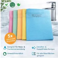 Micro by Jungengel Premium Reinigungstücher Geschirrtücher Allzwecktücher Mikrofasertuch Mikrofasertuch (20% Polyamide&80% Polyester, 42x68 cm, 5-tlg., Vegan-Label, Extrem saugfähig, Streifen- & fusselfreies Reinigen)
