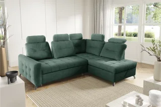 Ecksofa Schlafsofa Sofa WENDIE Stoff Hold Me Meeresgrün Ottomane Rechts