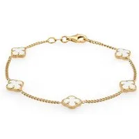Elli Armband Kleeblatt Emaille Weiß 925 Sterling Silber vergoldet (kein Set, 1-tlg)