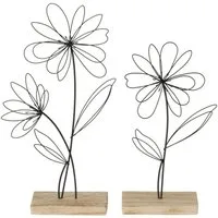 BOLTZE Dekoobjekt 2tlg. Dekoaufsteller BLUMY schwarz natur H28cm Metallblumen mit Holzfu