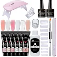 KINSI Lichthärtungsgerät 15ml Nagelverlängerungs-Gel Set mit UV/LED-Lampe & Nagelwerkzeug, 15-tlg., Kristall-Gel für künstliche Fingernägel - Lang haltbar