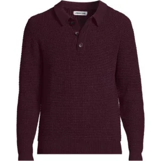 Chenille-Pullover mit Polokragen für Herren, Herren, size: regular, Grau, Wolle/Polyester/Nylon, by Lands' End