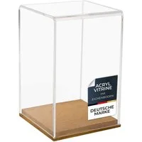 HMF Vitrine Eleganter Acryl Schaukasten mit Holzsockel für Modellautos Sammlerbox für Sammelstücke 14 x 14 x 22 cm, Transparent