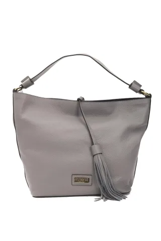 Pompei Donatella Damen Schultertasche aus grauem Leder