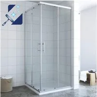AQUALAVOS Eckdusche Duschkabine Eckeinstieg mit Schiebetüren Duschabtrennung 80×80 90×90cm, BxT: 80x80 cm, 5/6 mm Einscheiben-Sicherheitsglas mit Lotus-Effekt Nanobeschichtung, Edelstahl Türgriff 16 Türrollen Montage auf Duschwanne oder auf Boden