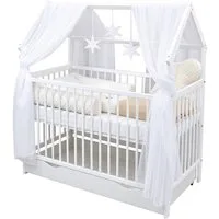 Baby-Delux Komplettbett Hausbett Babybett Schublade Schutzgitter Beißschienen Komplettset, 11-tlg., Kinderbett 60x120 cm weiß, Bettset verschiedene Designs