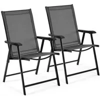 Yaheetech Klappstuhl 2-er Set Klappbarer Gartenstuhl aus Texteline-Gewebe, Stabile Gartenstühle mit Rückenlehne & Armlehnen bis 150 kg Belastbar