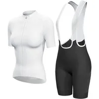 Wulibike Radtrikot Damen Sommer Radsport Set, Kurzarm-Trikot mit Träger-Bibshorts (2-tlg) Atmungsaktives Funktionsset mit 6 Taschen für Rennrad
