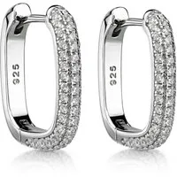 Materia Paar Creolen Damen Silber Zirkonia Klappcreolen eckig SO-482, 925 Sterling Silber, rhodiniert
