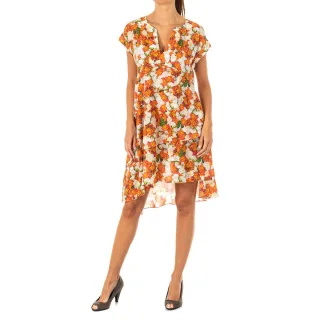 Damen Kleid mit V-Ausschnitt und kurzen Ärmeln LWD008