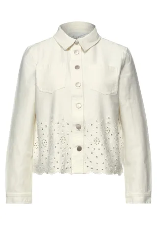 Street One - Lässiges Shacket mit Lochmuster und Kentkragen beige - Gr. - 34
