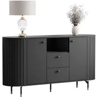 yourhouse24 Kommode LINNEA 150cm 2D2S Runde Ecken Lamellen Kaschmir/Schwarz