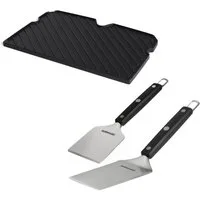 BURNHARD® Grillplatte (mit 2tlg. Grillspachtel und Grillschaber Set, Wendeplatten Set für Wayne 2-Brenner)