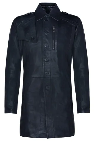 Weicher, langer Militär-Trenchcoat aus Distressed-Leder