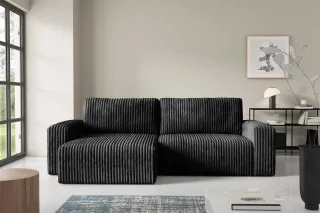 Ecksofa mit Schlaffunktion NATALIA in Stoff Tilia Schwarz Ottomane Links