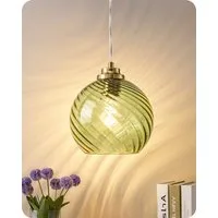 EDISHINE Pendelleuchte D20×H18cm, Hängelampe Wellenglas, Höhenverstellbar, E27, 6W LED 2700K, Hängeleuchte