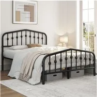 Yaheetech Metallbett 90-160cm (B), Bettrahmen Vintage Bettgestell mit kronenförmigem Kopfteil