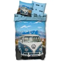 SkyBrands Bettwäsche VW Bulli T1 Panorama, Renforcé, 2 teilig, Berge, Alpen, Oldtimer, Automarke