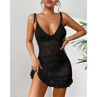 MOPUEA Blusenkleid Kurzes Damen Strandkleid aus Netzstoff Tief V Rückenfrei Transparent (1-tlg) Minikleid rückenfrei ärmellos mit Cut-out im Strandstil Einteiler