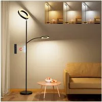 Lujasi LED Stehlampe 36 W Dimmbarer Deckenfluter mit Fernbedienung & Memory-Funktion, Leselampe, LED fest integriert, Weißes Licht, Warmes Licht, Natürliches Licht, Stufenlos dimmbare LED-Stehleuchte für Wohn- & Schlafzimmer