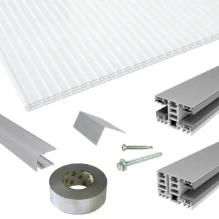 Polycarbonat Stegplatten | Terrassendach-Set | Mendiger Thermo Verlegeprofil | 16 mm | glasklar