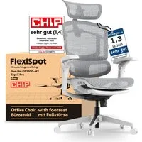 FLEXISPOT Bürostuhl ErgoX, Schreibtischstuhl Premium Ergonomischer (mit 7D-Armlehnen, 5D-Lendenstütze, 4D-Kopfstütze), Netzsitz Schreibtischstuhl mit Fußstütze, 250 kg Belastbarkeit