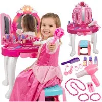 kinderplay Schminktisch Rosa Kinder Schminktisch – MP3 & Licht – Mädchen Spielset, Interaktiver Schminktisch mit Licht