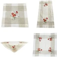 Westernlifestyle Tischdecke Roter Klatschmohn Beige Weiss gestickt Tischläufer Mitteldecke Decke