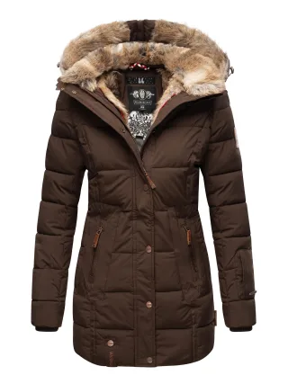 Marikoo Damen Winterjacke mit Kapuze & Kunstfell-Innenfutter