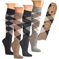 Wowerat Kniestrümpfe 3 Paar Kniestrümpfe im Karo-Design mit Alpakawolle für Damen & Herren