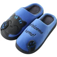 Katara Tier Pantoffeln Gr. 34-41 (Einhorn, Katze, Hase) Plüsch Hausschuhe Hausschuhe, weich, warm, süß, kuschelig, Plüsch Katze (Schwarz-Blau)