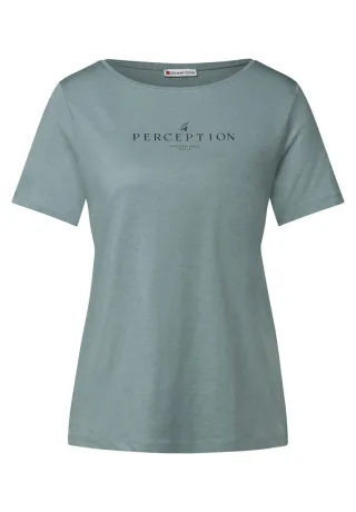 Street One - Shirt mit Wording Artwork blau - Gr. - 34