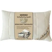 Meivita Naturfaserkopfkissen Merino Schafschurwolle Kopfkissen, Füllung: 70% Latex (Naturlatexflocken) und 30% Wolle (Schurwollkügelchen), Bezug: 100% Baumwolle untersteppt mit 100% Wolle (Merino Schafschurwollvlies), Seitenschläfer, Rückenschläfer, 