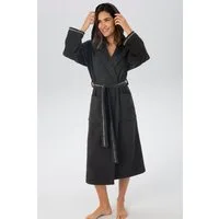 Bruno Banani Damenbademantel Danny, ideal für Sauna & Spa, Hotelbademantel, Morgenmantel, Langform, Walkfrottier, Kapuze, Gürtel, mit Logostreifen, aus 100% Baumwolle, XS-3XL