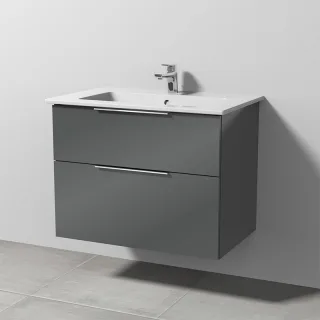 Sanipa 3way Keramik-Set Venticello Keramik-Waschtisch und Unterbau mit 2 Auszügen, Anthrazit-Glanz UF32379