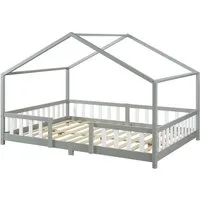 en.casa Kinderbett, »Treviolo« Haus-Optik Montessori 120x200 cm Hellgrau/Weiß
