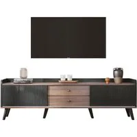 Merax Lowboard mit 2 Schubladen in Holzoptik und 2 Schiebetüren, TV-Board mit verstellbaren Einlegeböden, TV-Schrank, B: 160cm