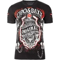 Cipo & Baxx Print-Shirt Herren Regular Fit Kurzarmshirt BA-CT772 im Ghost Rider Style mit Totenkopf