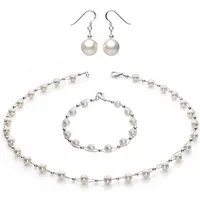 Schmuck Krone Schmuckset Schmuck-Set aus Perlen Collier, Armband und Paar Ohrhänger, Silber 925
