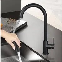 Nettlife Küchenarmatur Wasserhahn Schwarz Ausziehbar 360° Drehbar Armatur Edelstahl (Mischbatterie) mit 2 Stahlarten
