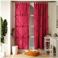 Karmandala Gardine Vorhang Boho Style Einfarbig 2-teilig - 100% Baumwolle Boho Gardinen, Handgefertigt, fair gehandelt