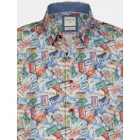 Haupt Kurzarmhemd Modern Fit Kurzarm Baumwoll-Herrenhemd Kassettenmuster Light Blue